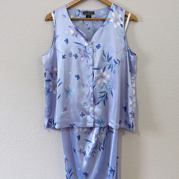 Vintage Halston Floral Pajama Set Light Purple Large